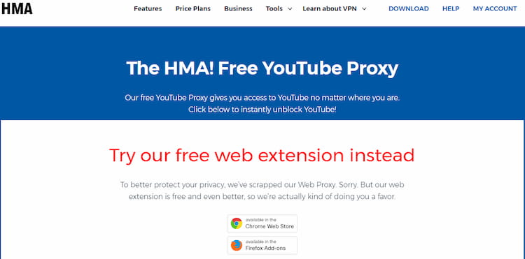 The HMA! Free YouTube Proxy