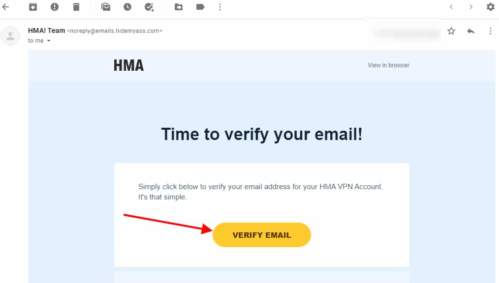 Time to verify your email! HMA account