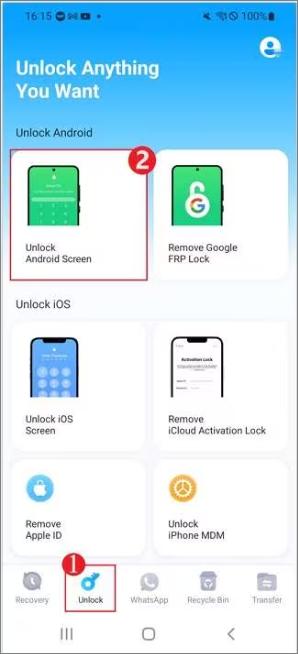 select unlock android screen