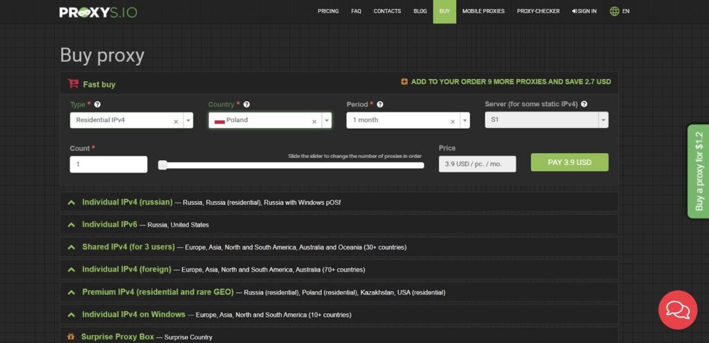 Section with ordering in Proxys.io
